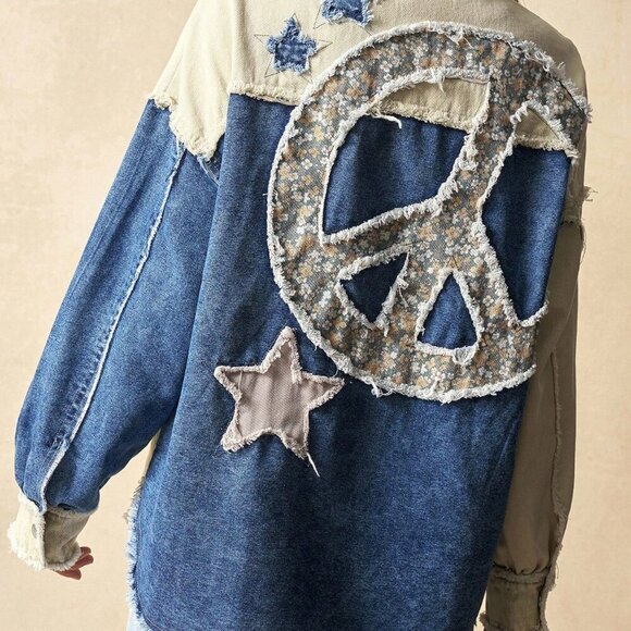 Multicolor Casual Women's Woven Patchwork Long Sleeve Loose Jacket Clothes - Picture 4 of 8